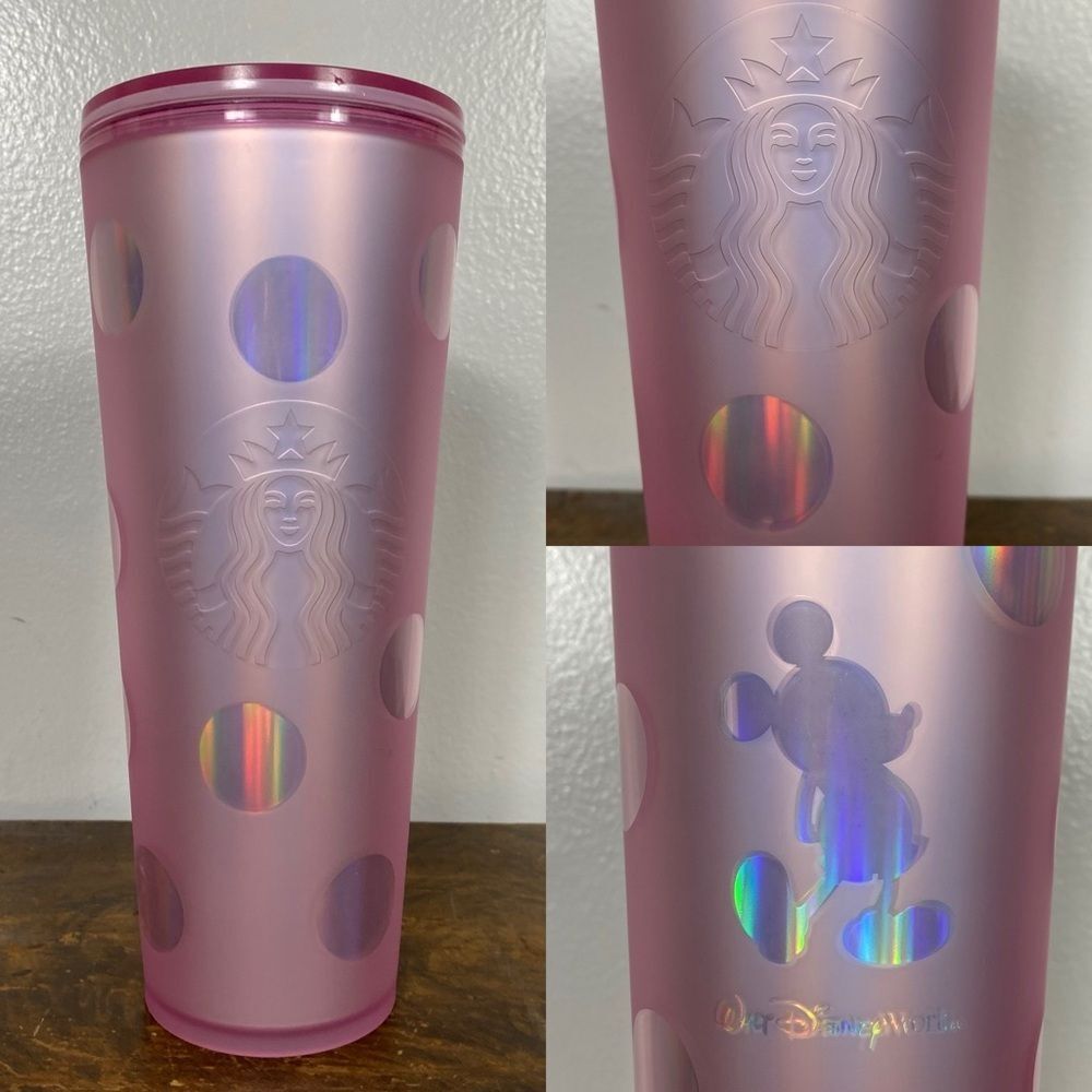 Starbucks/ Disney World pink metallic polka dot tumbler (no straw) 24 fl oz